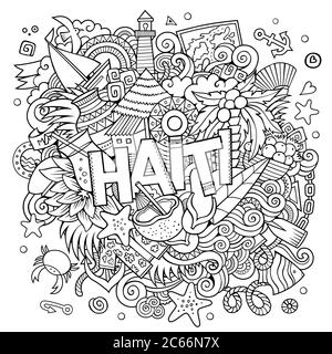Haiti Hand Schriftzug und kritzeln Elemente Hintergrund Stock Vektor
