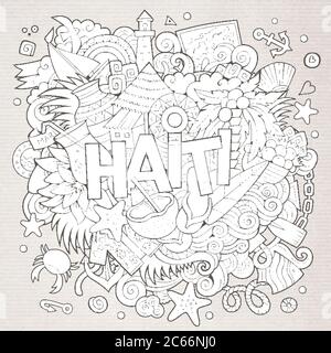 Haiti Hand Schriftzug und kritzeln Elemente Hintergrund Stock Vektor