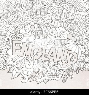 England Hand Schriftzug und kritzeln Elemente Hintergrund. Vektorgrafik Stock Vektor