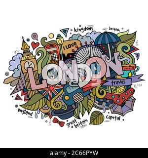 London Hand Schriftzug und kritzeln Elemente Hintergrund. Stock Vektor