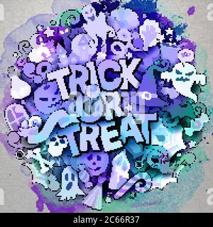 Cartoon niedliche Kritzeleien Trick or Treat Inschrift Stock Vektor