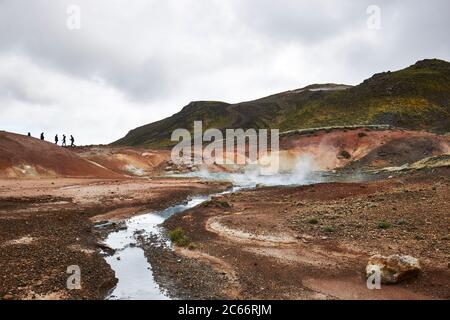 Island, Seltún das Geothermalgebiet bei Kr suvík auf der Halbinsel Reykjanes Stockfoto