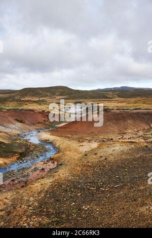 Island, Seltún das Geothermalgebiet bei Kr suvík auf der Halbinsel Reykjanes Stockfoto