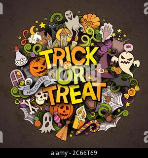 Cartoon niedliche Kritzeleien Trick or Treat Inschrift Stock Vektor