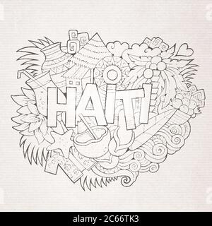 Haiti Hand Schriftzug und kritzeln Elemente und Symbole Hintergrund Stock Vektor