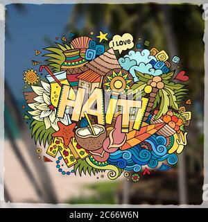 Haiti Hand Schriftzug und Kritzelemente Emblem Stock Vektor
