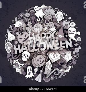 Cartoon niedliche Kritzeleien Halloween Inschrift Stock Vektor