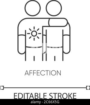 Zuneigung Pixel perfekte lineare Symbol. Emotionale Bindung, starke Freundschaft dünne Linie anpassbare Illustration. Kontursymbol. Freunde zusammen vec Stock Vektor