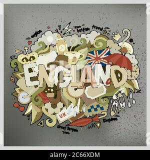 England Hand Schriftzug und kritzeln Elemente Hintergrund Stock Vektor