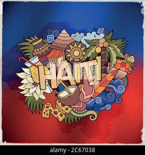 Haiti Hand Schriftzug und Kritzelemente Stock Vektor