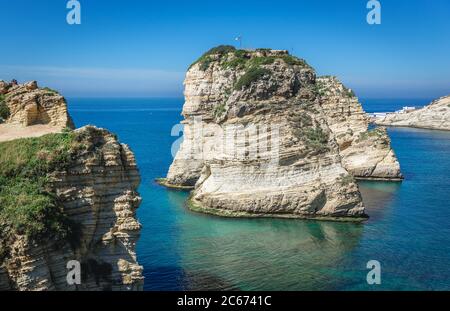 Taubenfelsen in der Gegend von Raouche in Beirut, Libanon Stockfoto