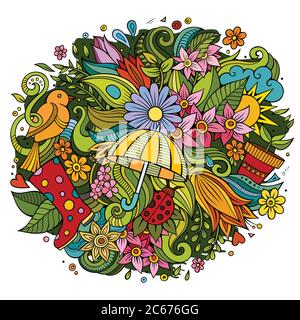 Cartoon niedliche Kritzeleien handgezeichnete Frühling Illustration Stock Vektor