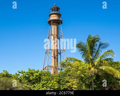 Das Sanibel Island Light oder Point Ybel Light im Lighthouse Beach Park an der östlichen Spitze der Sanibel Island im Golf von Mexiko in Florida USA Stockfoto