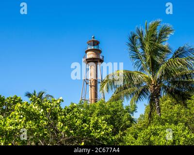 Das Sanibel Island Light oder Point Ybel Light im Lighthouse Beach Park an der östlichen Spitze der Sanibel Island im Golf von Mexiko in Florida USA Stockfoto