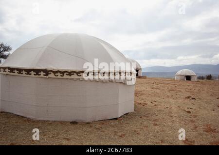 Alte Nomadische Türkische Zelte. Nomadische Menschen. Stockfoto