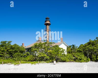 Das Sanibel Island Light oder Point Ybel Light im Lighthouse Beach Park an der östlichen Spitze der Sanibel Island im Golf von Mexiko in Florida USA Stockfoto