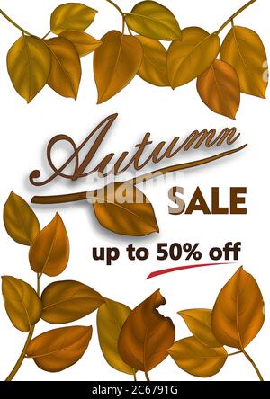 Herbst-Sonderangebot Banner mit semi realistischen Herbstblättern in Herbstfarben. Season Card perfekt für Drucke, Flyer, Banner, Promotion. Stock Vektor