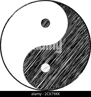 Yin Yang Symbol der Harmonie und Balance mit Scribble-Effekt. Stock Vektor