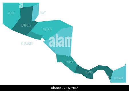 Politische Karte von Zentral-Amercia. Simlified schematische flache Vektorkarte in den Schattierungen von türkisblau. Stock Vektor