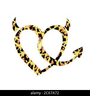 Herz mit Tierdruck und zwei Hörnern und einem Schwanz auf weißem Hintergrund Stock Vektor