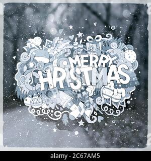 Frohe Weihnachten Hand Schriftzug und Kritzelemente Vektor Stock Vektor
