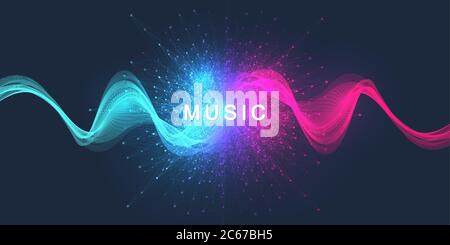 Abstrakte Bewegung Sound Wellenlinien und Punkte dynamischen Vektor Hintergrund. Spiralpuls Schallwellen Rhythmus. Poster im Design der Musikwelle. Stock Vektor
