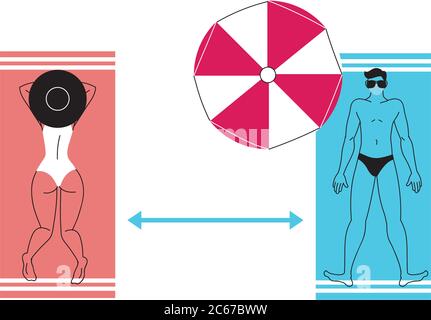 Menschen am Strand im Sommer mit Abstand Vektor Illustration Desing Stock Vektor