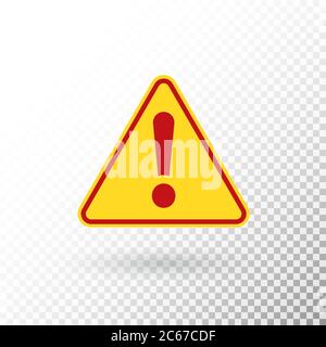 Warnsymbol. Achtung-Taste. Rotes Ausrufezeichen in gelbem Dreieck isoliert auf transparentem Hintergrund. Warnschild. Ausrufezeichen in f Stock Vektor