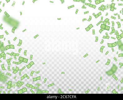 Dollar-Rahmen. Banknoten fallen auf transparenten Hintergrund. Dollar Symbol Explosion. Geld in einem flachen Stil. Geldschild. Währungssammlung. Papierbank n Stock Vektor