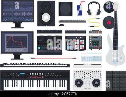 Set von Music Studio Symbole flache Vektor Stock Vektor