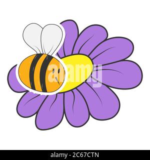 Biene auf einer Blume.schöne Kinder Vektor Zeichnung für Thema Design isoliert auf weißem Hintergrund Stock Vektor