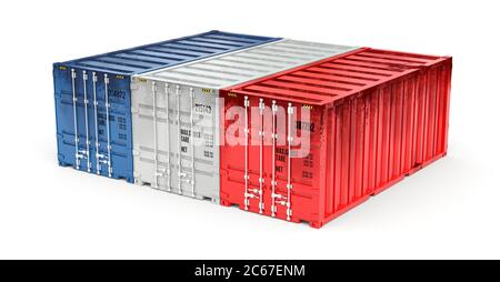 20 Fuß Seecontainer auf weißem Hintergrund 3D-Rendering Stockfoto