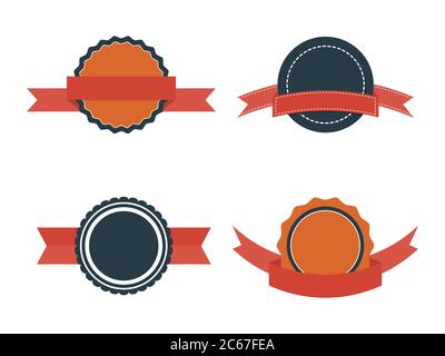 Set flacher Abzeichen. Vintage Vektor Abzeichen Etiketten und Bänder auf weißem Hintergrund. Retro Design Elemente für Web Print. Stock Vektor