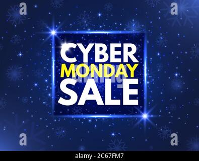 Cyber Monday Verkaufskonzept Banner. Leuchtende Schilder, nächtliche Werbung. Hintergrund des Jahresverkaufs. Gutes Angebot. Cyber Monday Label für Website Stock Vektor