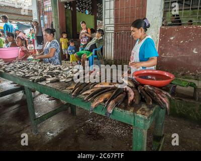 Iquitos, Peru - 21. September 2017: Typischer Basar in einem kleinen Dorf Caballococha am Ufer des Amazonas, Amazonien, Peru. Südamerika Stockfoto