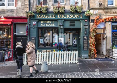 Maggie Dicksons Bar und Grill im Grassmarket in Edinburgh, der Hauptstadt von Schottland, Teil von Großbritannien Stockfoto