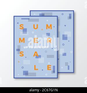 Sommer-Angebot Poster, Karte oder Flyer Vorlage. Moderne abstrakte flache Schweizer Stil Hintergrund mit dekorativen Elementen und Minimal Typografie. Orange, Blau Stock Vektor