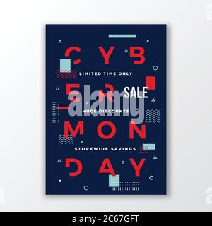 Swiss Style Cyber Monday Sale Poster. Minimale Moderne Typografie. Geometrie Dekorative Elemente und weicher Schatten. Stock Vektor