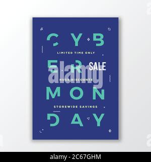Cyber Monday Minimal Typography Poster oder Banner. Moderne Handgefertigte Buchstaben. Geometrie Dekorative Symbole und weicher Schatten. Stock Vektor