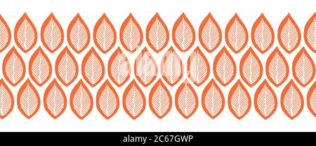 Abstrakt orange und weiß Blätter nahtlose Vektor-Rahmen. Herbst Rahmen Rahmen unten horizontal nahtlose Vektor-Illustration. Für Stoffbesatz, Karte verwenden Stock Vektor