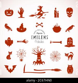 Vektor Halloween Silhouetten, Symbole oder Symbole. Bauelemente für Etiketten, Einladungen, Plakate und Flyer. Stock Vektor