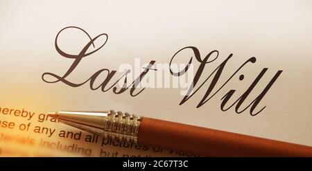 Last will Wörter Lettering und Stift. Legacy-Konzept Stockfoto