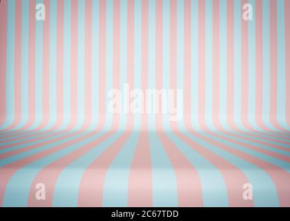 Gestreifter, glamouröser, Studiohintergrund. Rosa und blaue Streifen. Vorlage für Design. 3d-Illustration. Rendern. Stockfoto