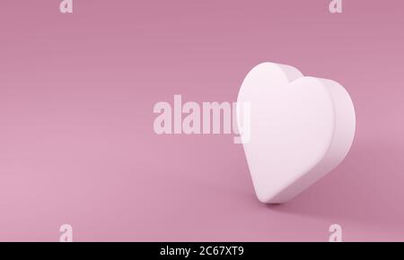 IIllustration. Weißes volumetrisches Herz auf einem rosa Hintergrund. 3d-Rendering. Element für Design, Grußkarten, Grüße. Stockfoto