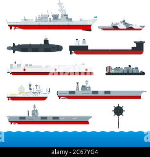 Flache Vektorgrafik für Militärschiffe Stock Vektor