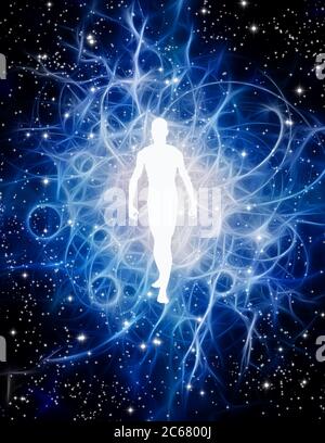 Menschliche Figur ergibt sich aus Licht Stockfoto