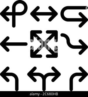 Satz Pfeile. Einfache dicke schwarze Linie Pfeil Design. Flache Vektorsymbole. Stock Vektor