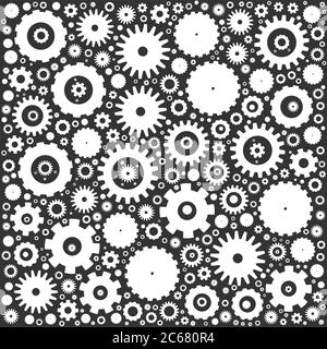 Zahnradräder Hintergrund. Weiße Vektorgrafik auf grauem Hintergrund. Stock Vektor