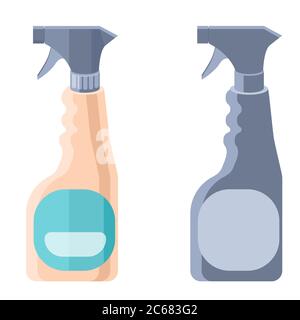 Aufkleber Set Flaschen auf weißem isolierten Hintergrund. Antiseptische Spray Mockup für Hygiene-Förderung, medizinische Poster. Haushaltswarenlager oder Lagerhaus Log Stock Vektor