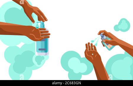 Afro-Arme waschen auf weißem Hintergrund mit Kopierraum. Händedesinfektion für Social Banner, medizinisches Poster, Social Network Warnung. Logo der Apotheke oder i Stock Vektor